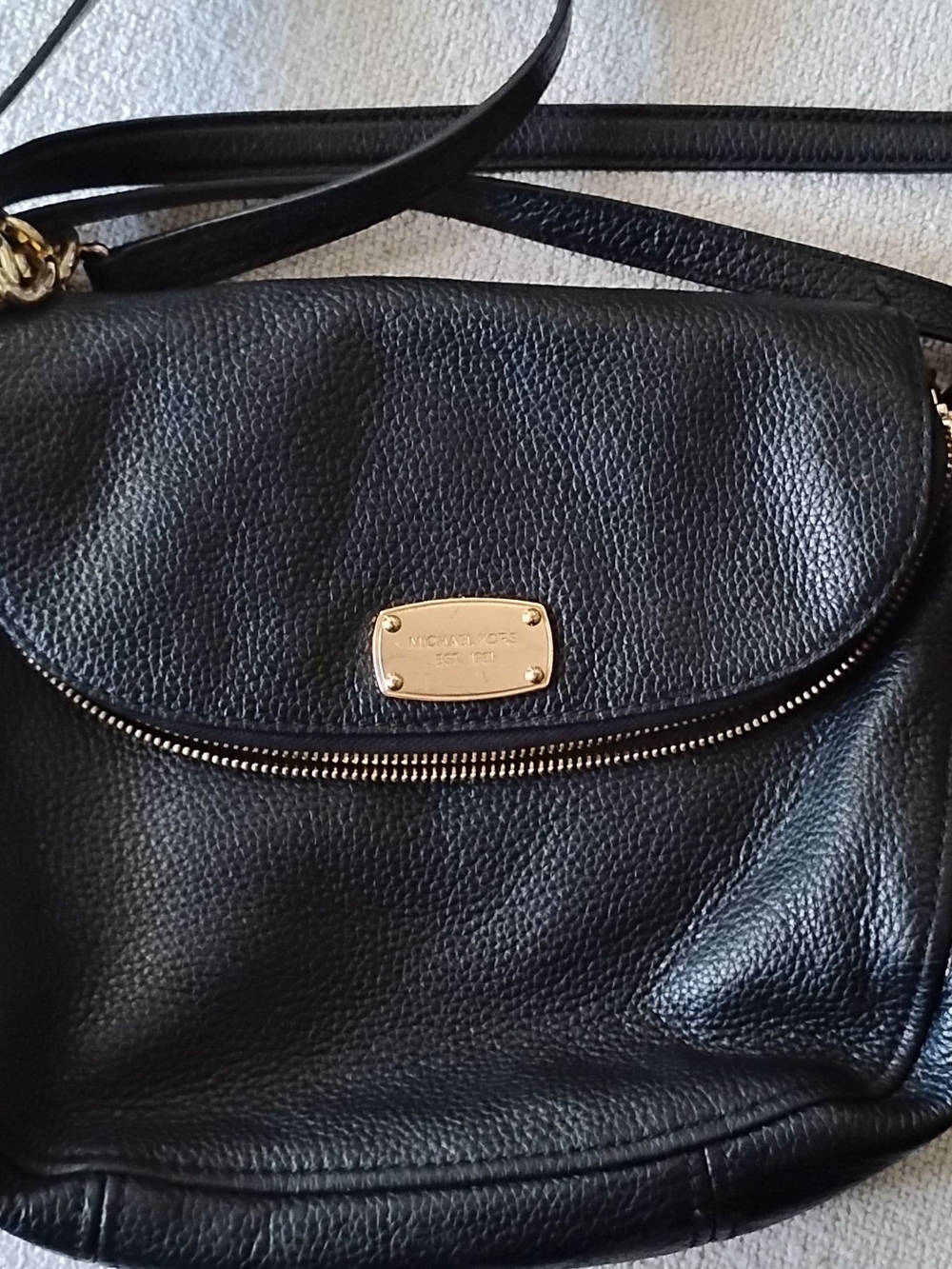 Michael Kors Bedford Black Pebbled Leather Crossbody with Gold Hardware